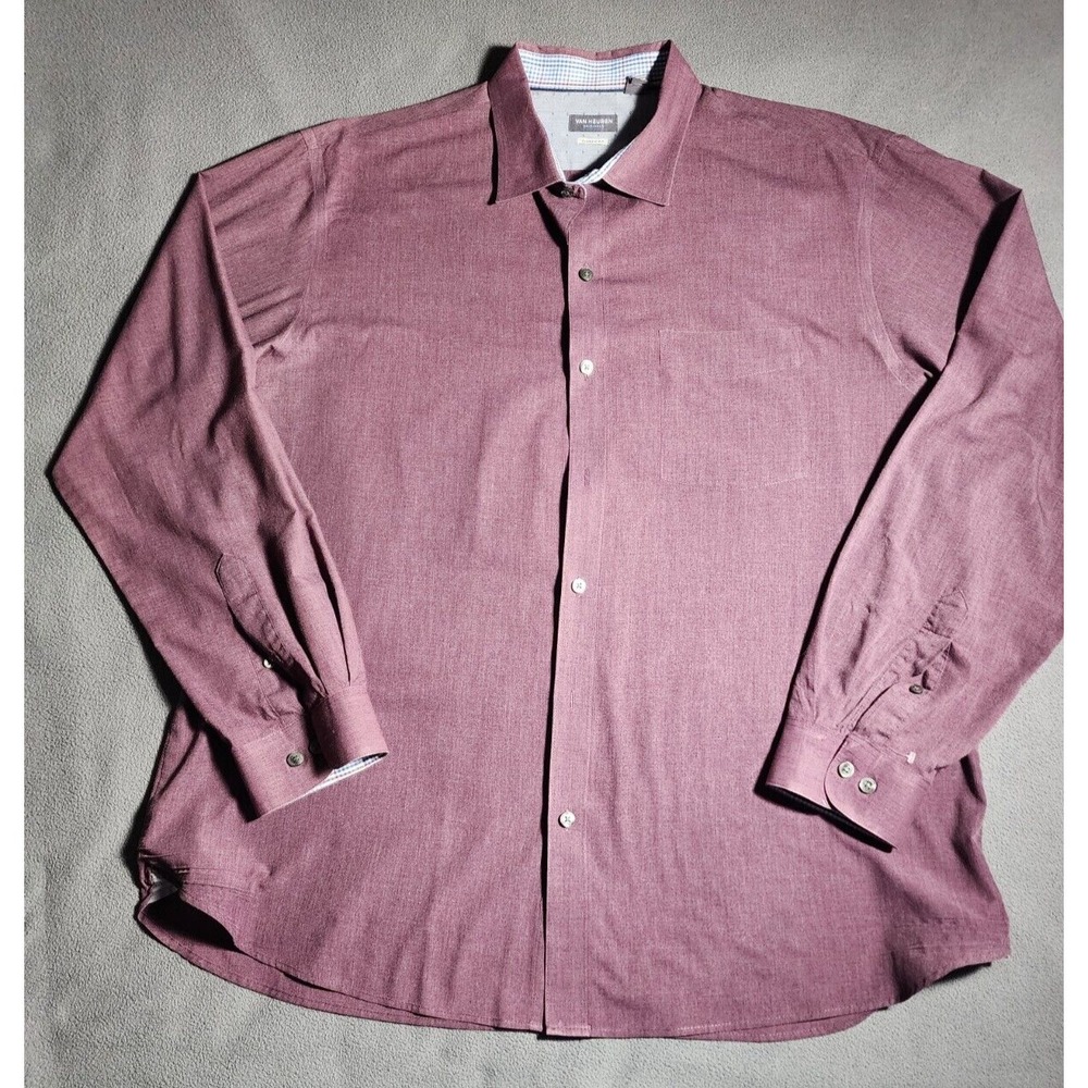 Van Heusen Shirt Mens XL 17-17 1/2 Burgundy Long Sleeve Button Up Collar Casual